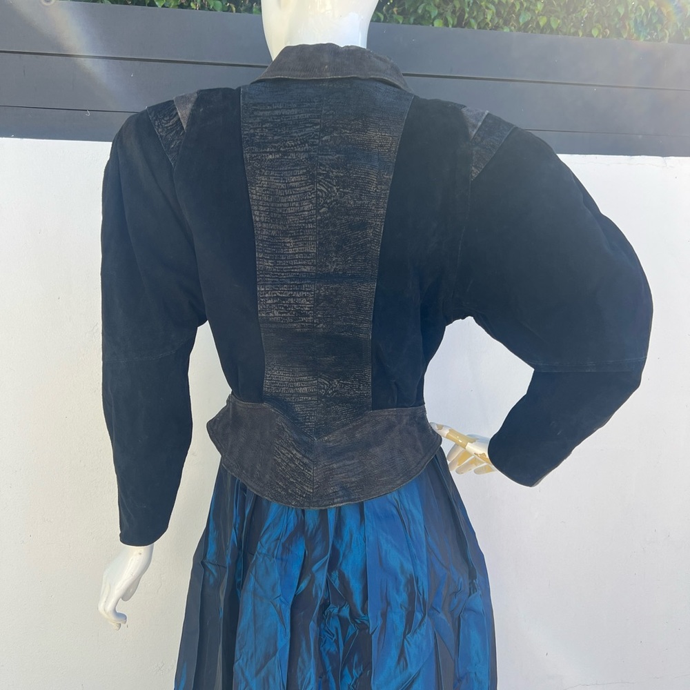 80s Patterned Black Layered Shoulder Leather Jack… - image 6